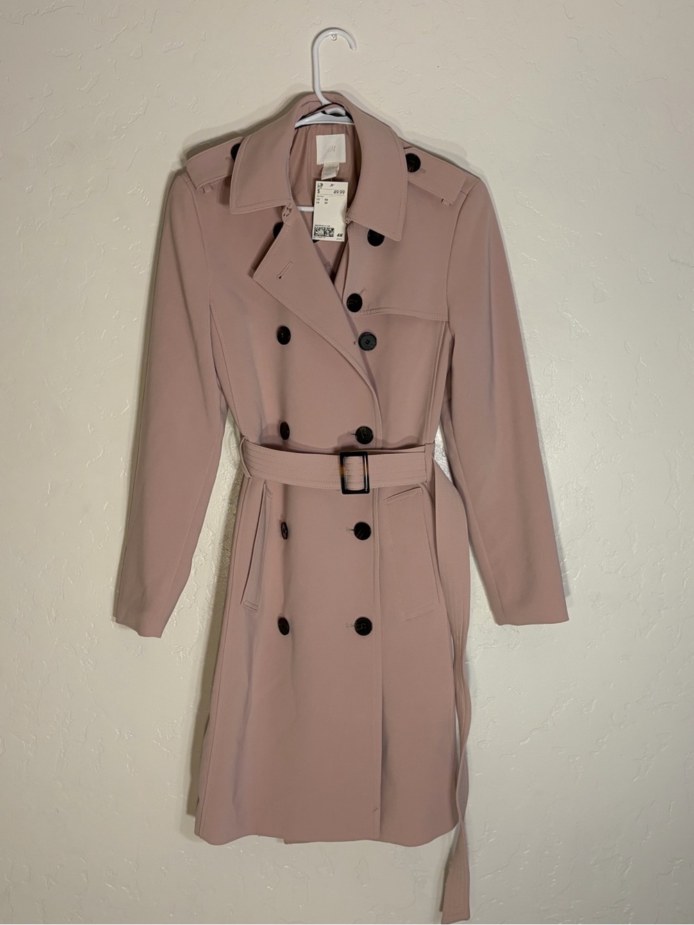 H&M Dusty Rose Double-Breasted Trench Coat Dress with Belt